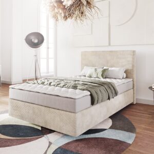Boxspringbett Dream-Well 120x200 cm Cord Beige mit Matratze und Topper