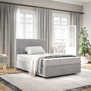 Boxspringbett Dream-Well 120x200 cm Cord Silbergrau mit Matratze und Topper