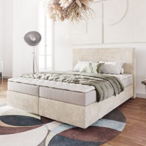 Boxspringbett Dream-Well 160x200 cm Cord Beige mit Matratze und Topper