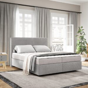 Boxspringbett Dream-Well 160x200 cm Cord Silbergrau mit Matratze und Topper