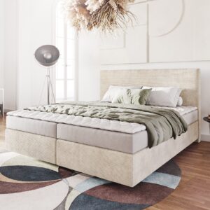 Boxspringbett Dream-Well 180x200 cm Cord Beige mit Matratze und Topper
