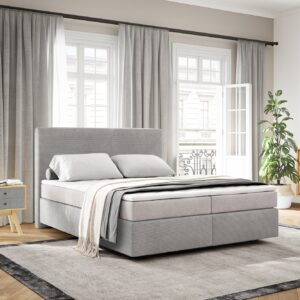 Boxspringbett Dream-Well 160x200 cm Cord Silbergrau mit Taschenfederkernmatratze und Topper Visco