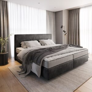 Boxspringbett Dream-Well Mikrofaser Anthrazit Vintage 200x200 cm Bonell-Matratze PU-Topper