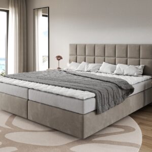 Boxspringbett Dream-Fine Mikrofaser Beige 200x200 cm Bonell-Matratze PU-Topper