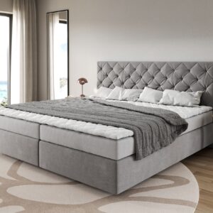 Boxspringbett Dream-Great Mikrofaser Grau 200x200 cm Bonell-Matratze PU-Topper