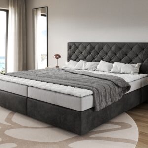 Boxspringbett Dream-Great Mikrofaser Anthrazit Vintage 200x200 cm Bonell-Matratze PU-Topper