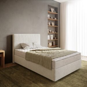 Boxspringbett Dream-Well 120x200 cm Bouclé Creme-Weiß mit Matratze und Topper