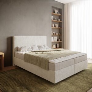 Boxspringbett Dream-Well 160x200 cm Bouclé Creme-Weiß mit Matratze und Topper