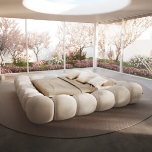 Polsterbettgestell Perlla 180x200 cm Bouclé Creme-Weiß