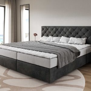 Boxspringbett Dream-Great Mikrofaser Anthrazit Vintage 200x200 cm mit Taschenfederkernmatratze und Topper Visco