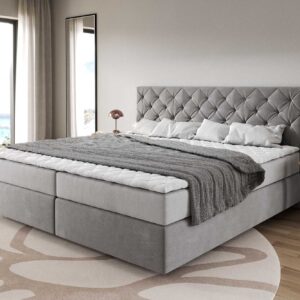 Boxspringbett Dream-Great Mikrofaser Grau 200x200 cm mit Taschenfederkernmatratze und Topper Visco
