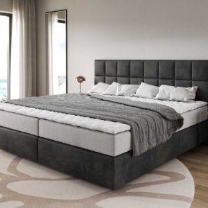 Boxspringbett Dream-Fine Mikrofaser Anthrazit Vintage 200x200 cm mit Taschenfederkernmatratze und Topper Visco