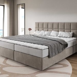 Boxspringbett Dream-Fine Mikrofaser Beige 200x200 cm mit Taschenfederkernmatratze und Topper Visco