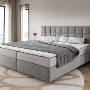 Boxspringbett Dream-Fine Mikrofaser Grau 200x200 cm mit Taschenfederkernmatratze und Topper Visco