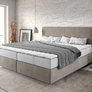 Boxspringbett Dream-Well Mikrofaser Beige 200x200 cm mit Taschenfederkernmatratze und Topper Visco