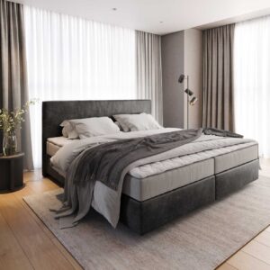 Boxspringbett Dream-Well Mikrofaser Anthrazit Vintage 200x200 cm mit Taschenfederkernmatratze und Topper Visco
