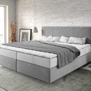 Boxspringbett Dream-Well Mikrofaser Grau 200x200 cm mit Taschenfederkernmatratze und Topper Visco
