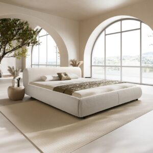 Polsterbettgestell Shona 180x200 cm Bouclé Creme-Weiß