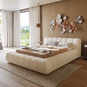 Polsterbettgestell Cutio 140x200 cm Bouclé Creme-Weiß