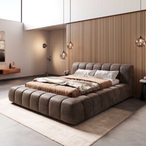 Polsterbettgestell Cutio 140x200 cm Mikrofaser Taupe Vintage