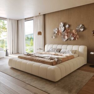 Polsterbettgestell Cutio 180x200 cm Bouclé Creme-Weiß