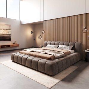 Polsterbettgestell Cutio 180x200 cm Mikrofaser Taupe Vintage