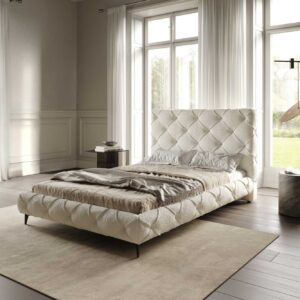 Polsterbettgestell Nayara 140x200 cm Bouclé Creme-Weiß