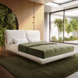 Polsterbettgestell Cusino 140x200 cm Bouclé Creme-Weiß
