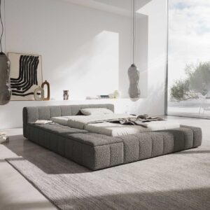 Polsterbettgestell Espazio 140x200 cm Bouclé Silbergrau mit Stauraum