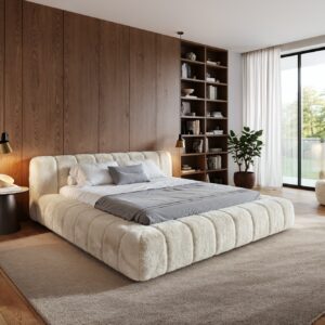 Polsterbettgestell Cutio 180x200 cm Plüsch Creme-Weiß