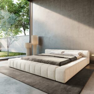 Polsterbettgestell Espazio 180x200 cm Bouclé Soft Beige mit Stauraum