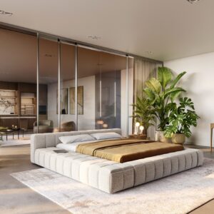 Polsterbettgestell Espazio 180x200 cm Webstoff Soft Beige mit Stauraum