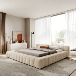 Polsterbettgestell Espazio 180x200 cm Teddystoff Beige mit Stauraum