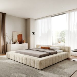Polsterbettgestell Espazio 180x200 cm Plüsch Creme-Weiß mit Stauraum