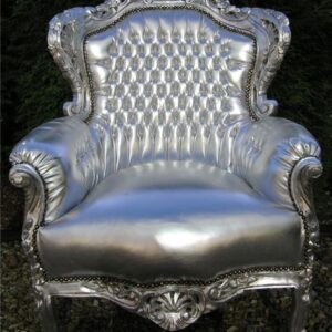 Casa Padrino Barock Sessel "King" Silber/Silber Lederoptik