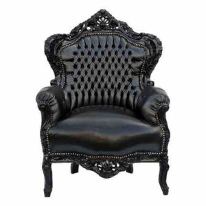 Casa Padrino Barock Sessel "King" Schwarz/Schwarz Lederoptik