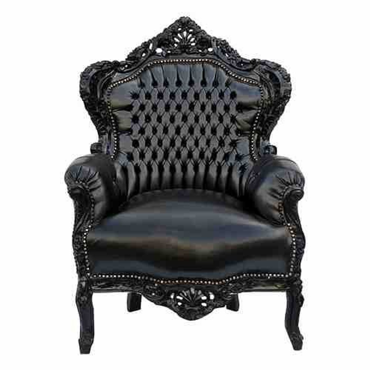 Casa Padrino Barock Sessel "King" Schwarz/Schwarz Lederoptik