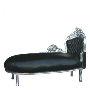 Barock Chaiselounge King Schwarz Lederoptik / Silber