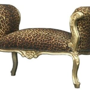 Casa Padrino Barock Schemel Hocker Leopard / Gold - Sitzbank