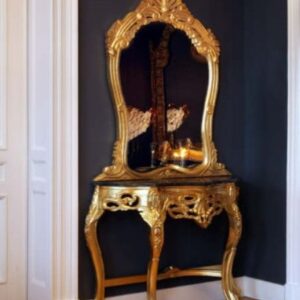 Casa Padrino Barock Spiegelkonsole Gold mit Marmorplatte - Konsole mit Spiegel