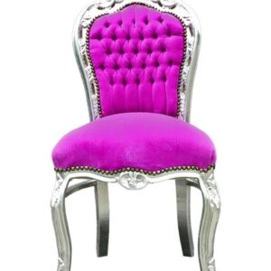 Barock Esszimmer Stuhl Pink / Silber