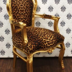 Casa Padrino Barock Esszimmer Stuhl Leopard / Gold mit Armlehnen