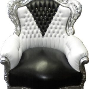 Casa Padrino Barock Sessel King Schwarz/Weià Lederoptik Bling Bling
