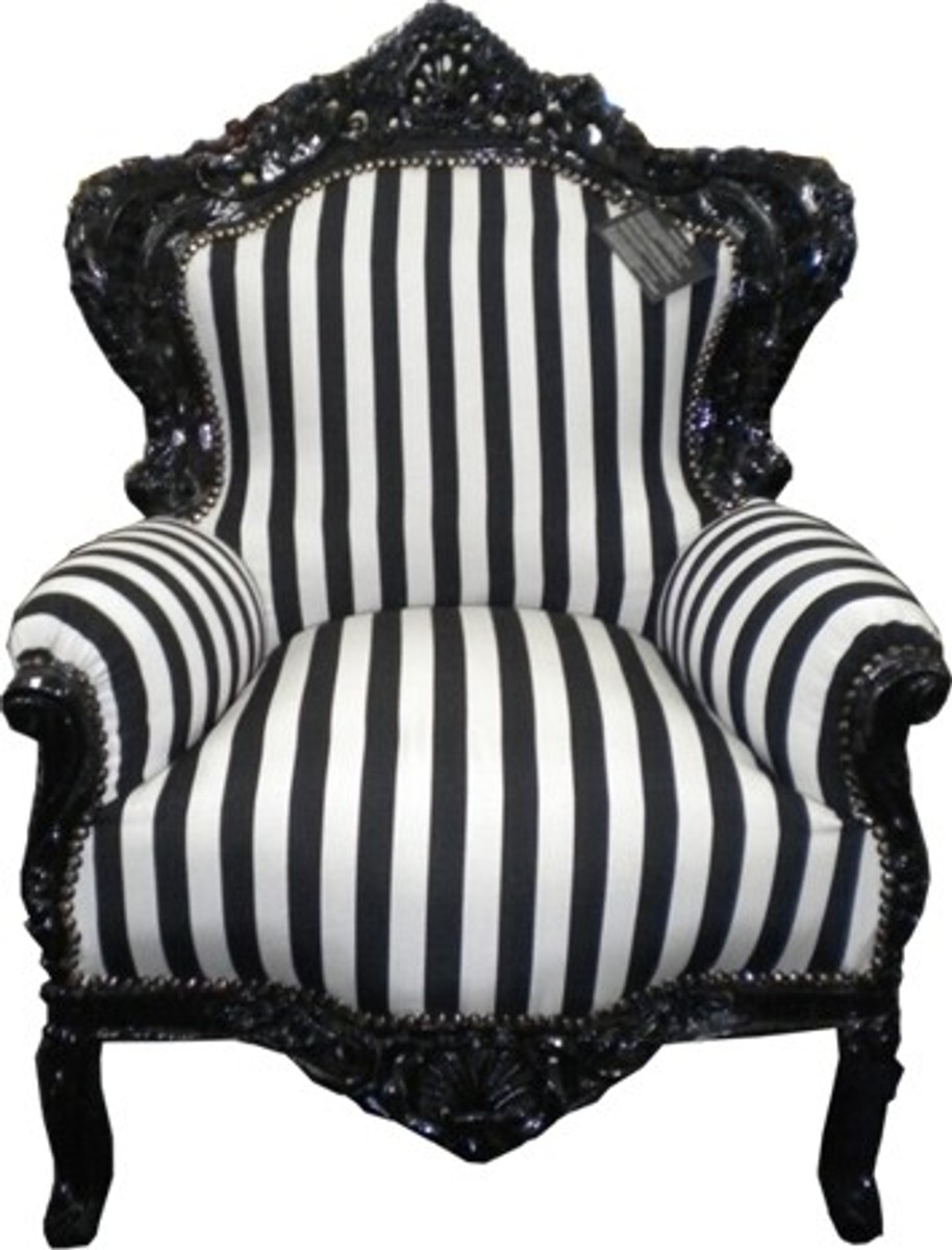 Casa Padrino Barock Sessel "King" Schwarz/Weià Streifen / Schwarz