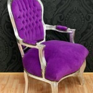 Barock Salon Stuhl Lila / Silber