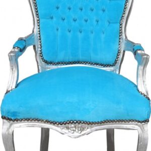 Barock Salon Stuhl Türkis / Silber