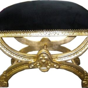 Barock Sitzhocker / Kreuzhocker Schwarz / Gold