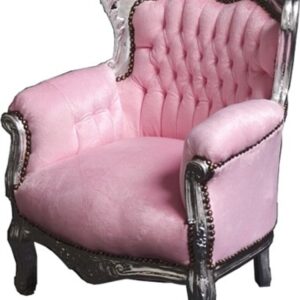 Casa Padrino Barock Kinder Sessel Rosa/Silber - Tron