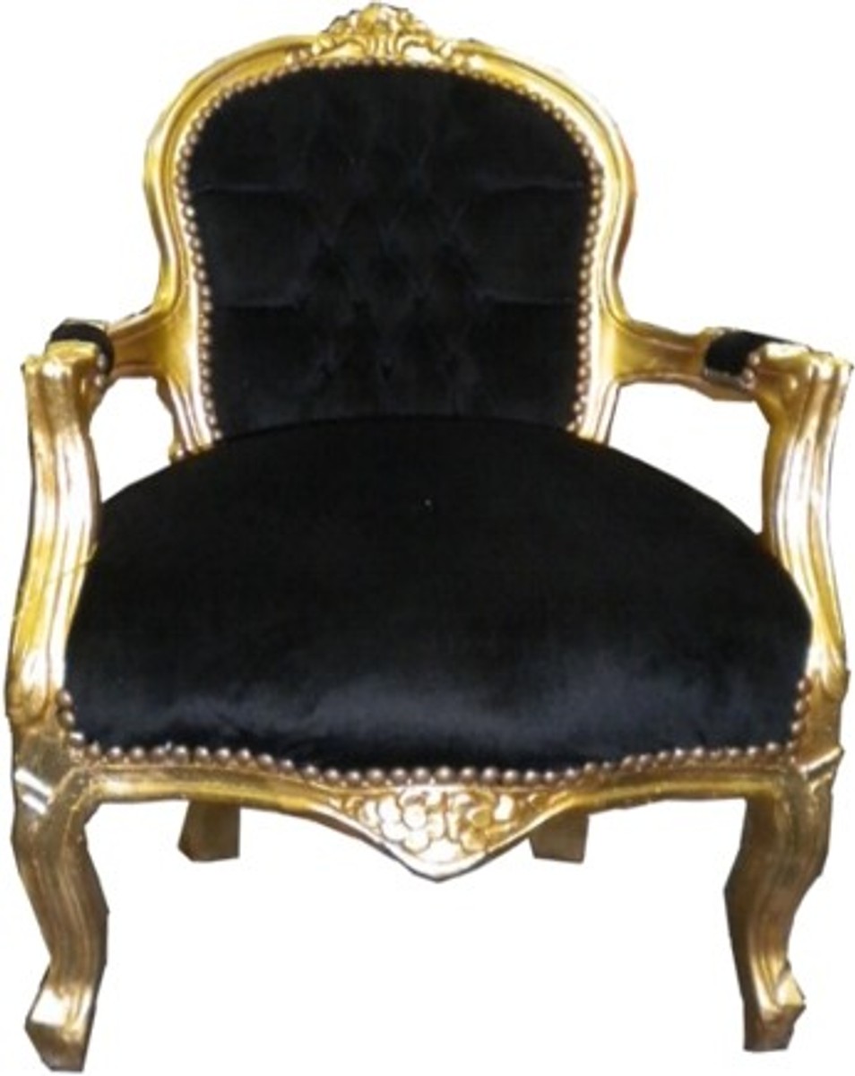 Barock Kinder Stuhl Schwarz/Gold - Armlehnstuhl