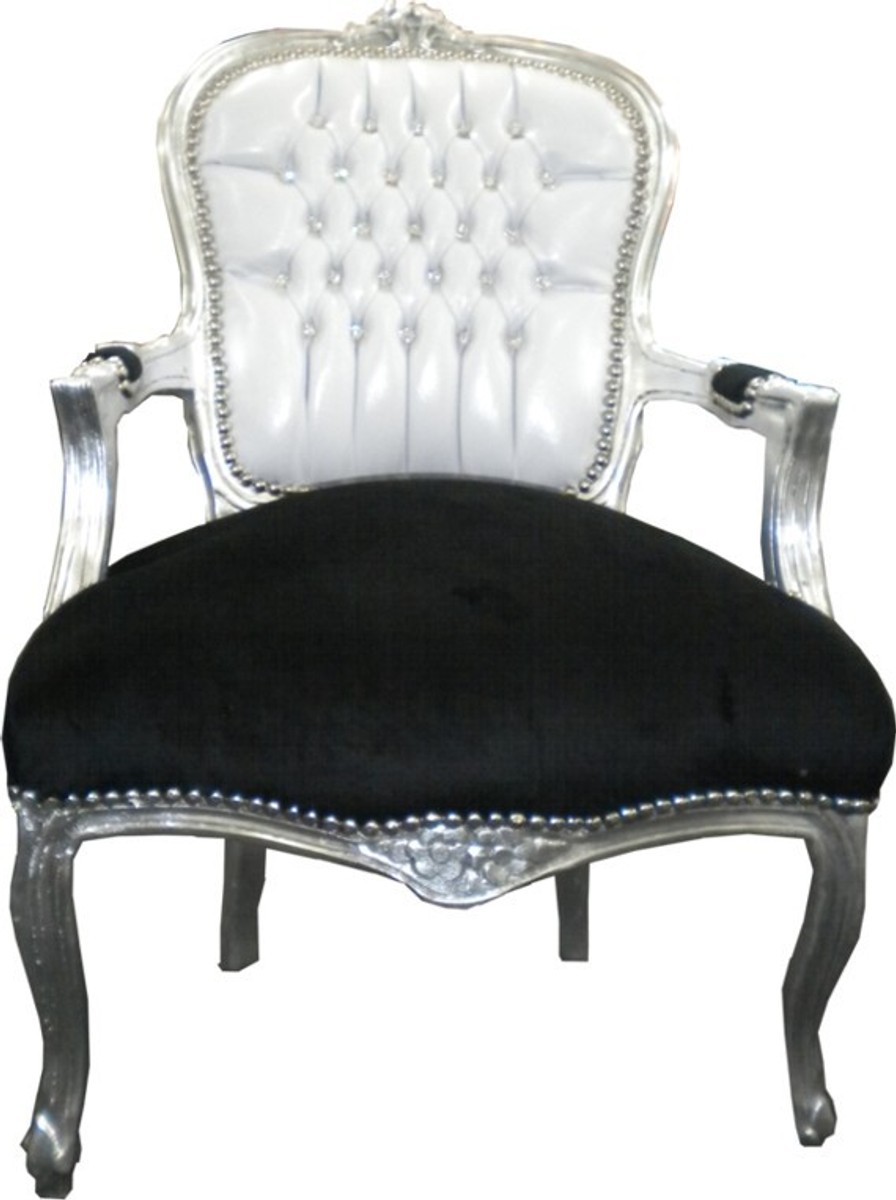 Casa Padrino Barock Salon Stuhl Weià / Schwarz Bling Bling